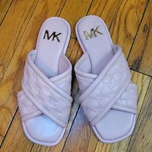 Michael Kors Crossover Quilted Logo Sandal 8 Smokey Rose Coastal Minimalist